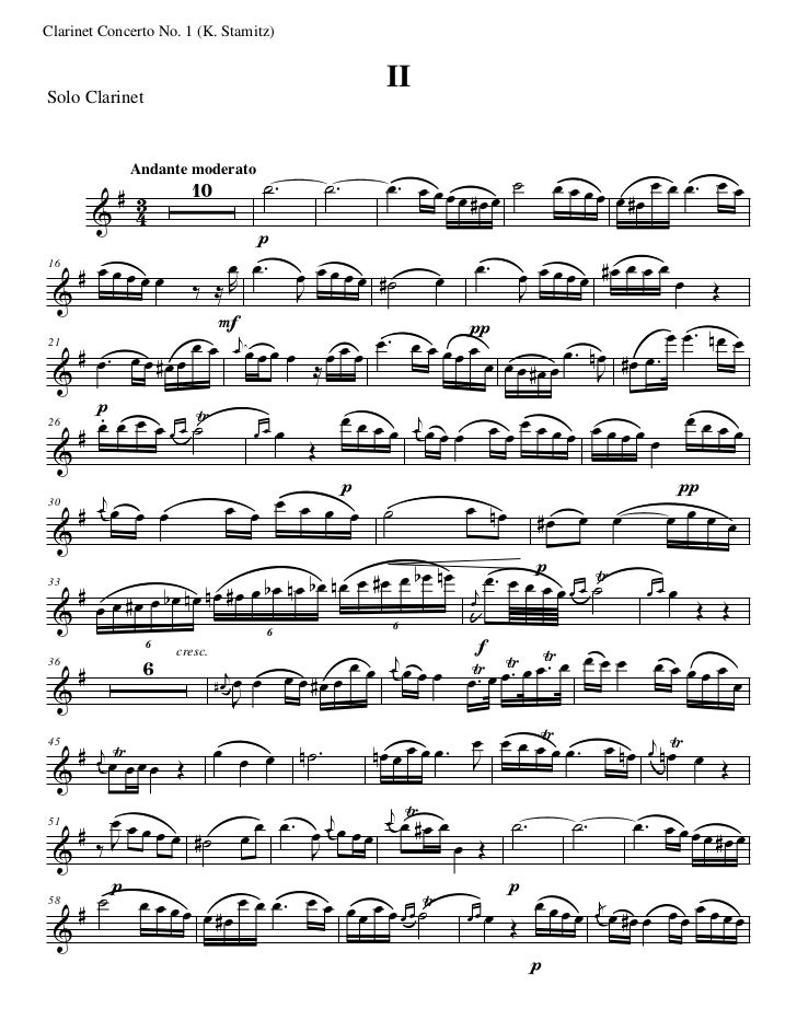 Carl Stamitz Concerto Pour Clarinette No 1 Arr Pour Ens - 