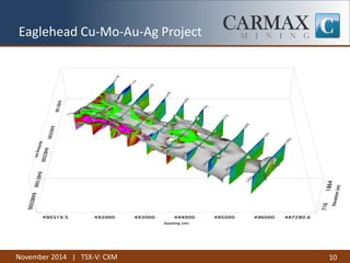November 2014 | TSX-V: CXM 
10 
Eaglehead Cu-Mo-Au-Ag Project  