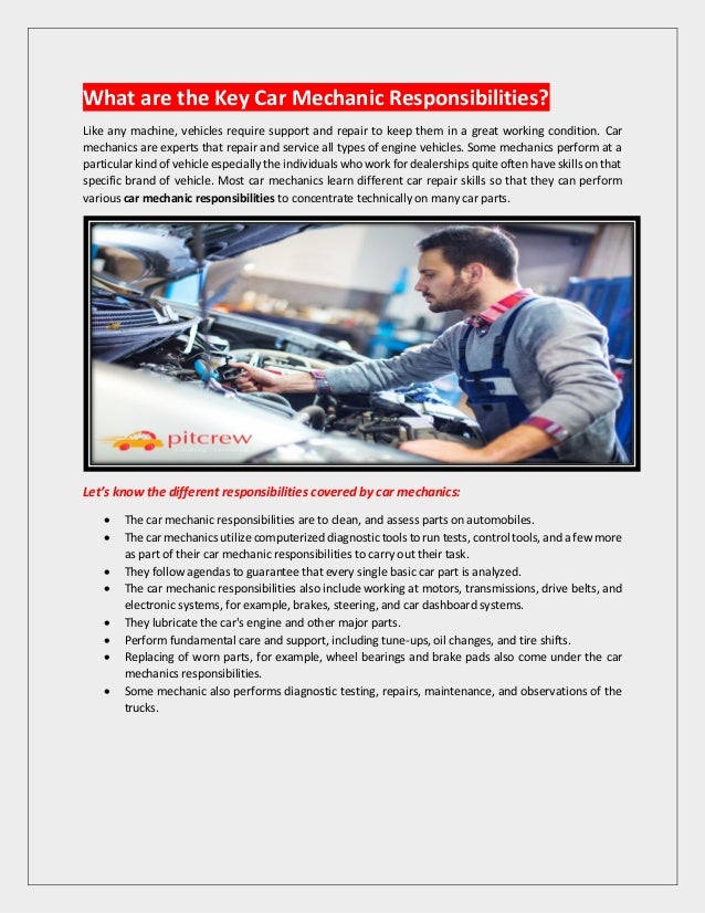 car mechanic responsibilities mechanic responsibilities