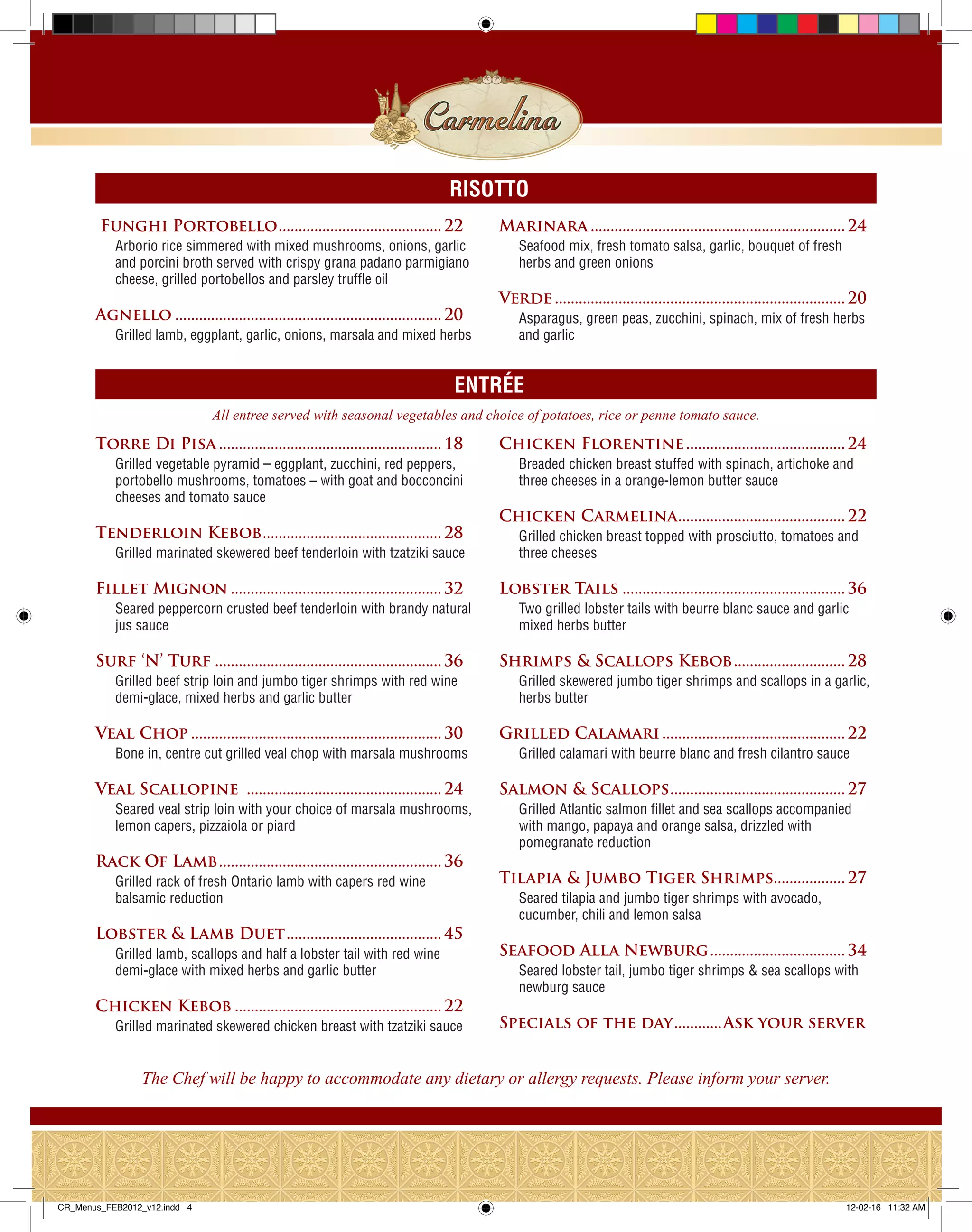 Carmelina restaurant express menu | PDF | Cooking | Food & Drink