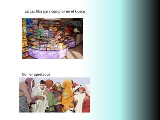 Largas filas para comprar en el kiosco
Comer apretados
 