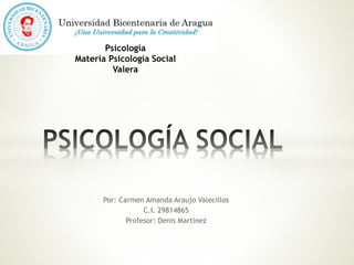 Por: Carmen Amanda Araujo Valecillos
C.I. 29814865
Profesor: Denis Martínez
Psicología
Materia Psicología Social
Valera
 