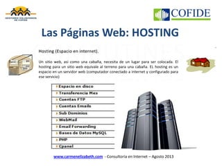 www.carmenelizabeth.com - Consultoría en Internet – Agosto 2013
Las Páginas Web: HOSTING
 