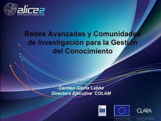Carmen Gloria Labbé Directora Ejecutiva  COLAM Redes Avanzadas y Comunidades de Investigación para la Gestión del Conocimiento 