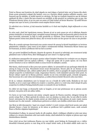 Totul se făcuse mai lesnicios de când zăpada nu mai trăgea o barieră între noi şi lumea din afară.
Eram acum prisonieri scăpaţi din lanţuri; ceva ca o bucurie sfântă umplea sufletele noastre, care
fuseseră aşa de năcăjite, şi multă ispravă se săvârşia. De fapt ne trudiam împotriva aşa de întinsei
epidemii de tifos; o parte din ţara noastră era năvălită; şi alte grozăvii ne urmăriau pas cu pas, dar
Primăvara biruise iarna; şi nu era oare un semn că Viaţa trebue să biruie Moartea ? Şi astfel fiecare
mergea mai uşor la lucru, şi încredere nouă umplea fiecare inimă.
Cu adevărat era o înviere, şi toţi munciau laolaltă ca s'o facă mai deplină, după mijloacele ce avea
fiecare.
In orice sară, când îmi isprăvisem munca, făceam să mi se puie şeaua pe cal şi călăriam departe
printre dealurile ce încunjură Iaşul, mergând ceasuri întregi pe cărări necunoscute pănă la locuri de
pace înverzită, minunate, în faţă cu toate grozăviile ce văzusem. Fiece frumuseţă nouă era ca un
balsam pentru inima mea plină de năcaz, dar ea trezia în mine un dor grozav de casa ce am pierduto!
Pline de o emoţie aproape dureroasă erau aceste ceasuri de amurg în tăcută împărtăşire cu învierea
pământului: simţiam o pace mare şi tot odată o nemăsurată tristeţă: Dumnezeu făcuse lumea aşa
de frumoasă, şi omul o prefăcuse într'un Iad ca acesta!
Aici, pe aceste înnălţimi învălurate, departe de zgomot, de muncă şi suferinţă, am recunoscut iarăşi
pământul cum l-a făcut Firea, fără vălmăşagul pe care omul i l-a săpat pe faţă.
O, strălucirea amurgurilor de-asupra acestor colţuri liniştite! Neatinsa lor covârşire era un răspuns
la atâtea întrebări care-mi apăsau sufletul, — dragi mie peste cât se poate spune; mi s'au făcut
aceste Ţinuturi ce mi se vădiseră odată cu noua trezire la nădejde a anului.
Mai târziu, când terenul se făcu prea tare pentru călărie, în automobil mi-am prelungit rătăcirile de
amurg în lung şi în larg. Necontenit locuri nouă descoperiam, fiecare plin de un farmec al său
deosebit; încântătoare sate, adânci păduri pline de umbră, râuri ca panglici de argint şerpuind prin
câmpii acoperite cu îndulcitoare ceaţă, singuratece biserici, vechi mănăstiri ascunse între pomi. In
fiecare sătişor copiii mi se făceau prieteni; mânile nu-mi erau niciodată goale, oriunde mergeam,
feţe bucuroase de a mă vedea mă întâmpinau, şi atâtea binecuvântări făcuseră calea mai dulce.
Zi de zi, vedeam sămănătura care la început era ca o livadă de iarbă verde, făcându-se tot mai
înnaltă, ca să se coacă supt căldura în creştere a soarelui, până ce a venit ziua când câmpii de grâu
acoperiau în strălucit bielşug dealurile joase cu noianele de aur învălurat.
Cu zilele tot mai lungi, şi drumurile mele se lungiră, şi tot mai prietenoase mi se păreau aceste
ţinuturi. Am prins să le am adânc iubite.
Un lucru ce nu-l mai văzusem mă uimia: uriaşele ogoare de floarea soarelui, stângeni întregi de
aceste uriaşe flori, o Mare aprinsă de coloare, care nu sămăna cu nimic alta. Le-am aflat în multe
locuri: mireasma lor de răşină aromia aierul, pe când feţele lor late păreau să caute veşnic marea
lumină care li-a dat numele : strălucitoare petrecere a colorii, care desfăta ochiul mieu de artist.
Am făcut şi altă descoperire: Iaşul era oraşul crinilor! A venit vremea când locul acesta care până
dăunăzi fusese o lume de întunerec şi de năcaz se prefăcuse într'o grădină mare, unde această
floare a florilor stăpânia împărăteşte!
Pretutindeni îl aflam, în smocuri înalte de alb nepătat, dând o înfăţişare sfinţită şi celui mai sărac
colţişor şi o stranie demnitate celei mai umile căsuţe, când mândrele lor tulpine se plecau uşor supt
desmierdarea vântului.
Cum crinii mi-au fost totdeauna floarea cea mai iubită, acest bielşug de frumuseţă era o vădire
deosebită trimeasă pentru ca mai drag să fie oraşul inimii mele, şi de-odată odăile mele care în

75

 