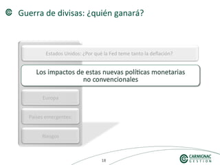 181818
Riesgos
Países emergentes:
Europa
Estados Unidos: ¿Por qué la Fed teme tanto la deflación?
Guerra de divisas: ¿quién ganará?
 