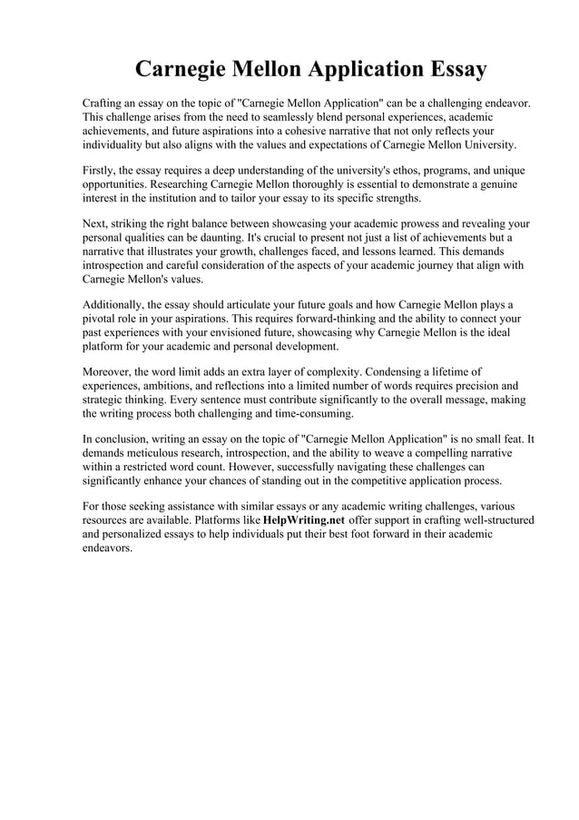 Carnegie Mellon Application Essay PDF