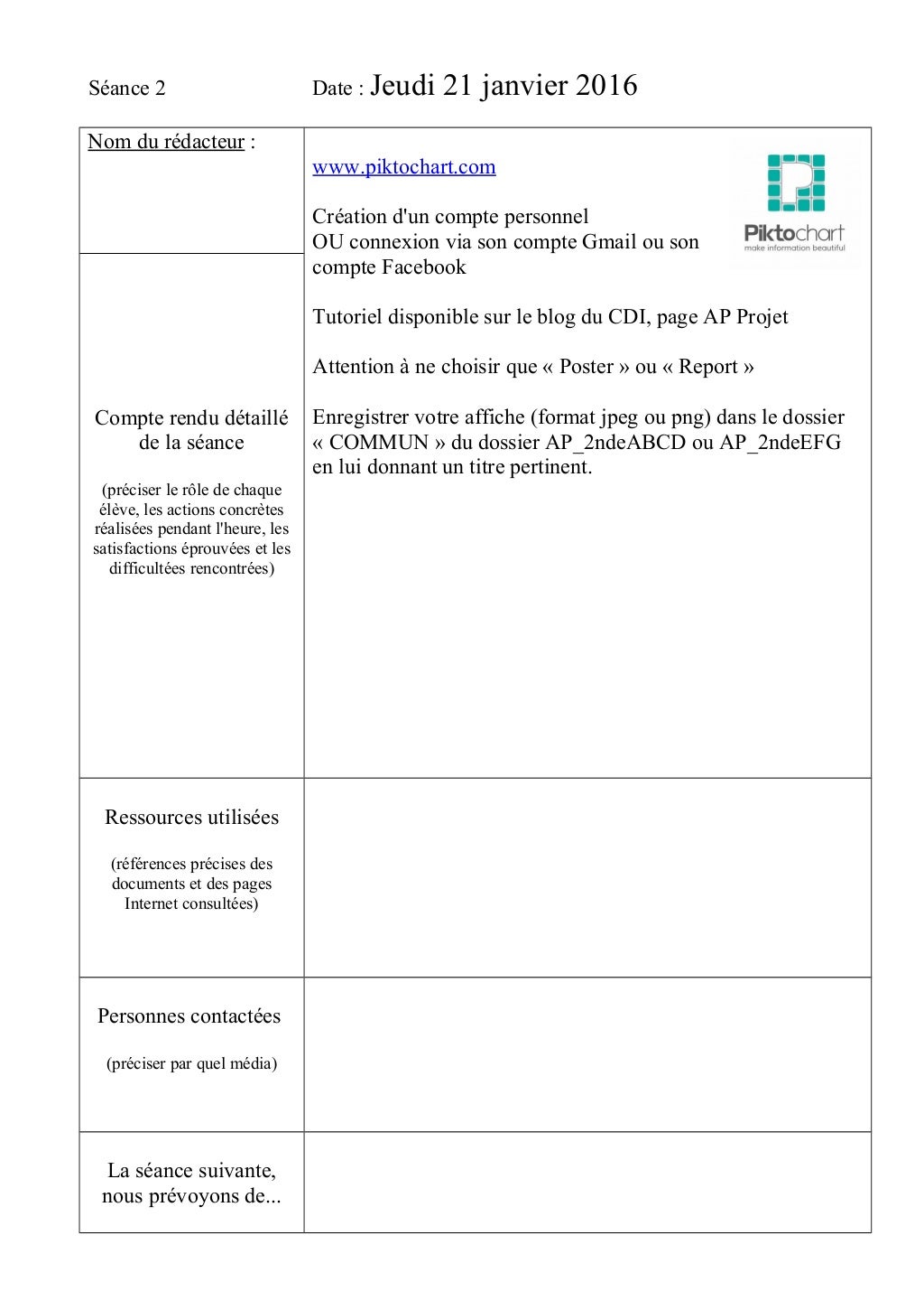 Carnet de bord AP projet seconde 201516