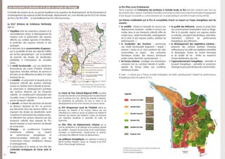 10…
à l’échelle des bassins de vie, les grands équilibres et les questions de développement, de fonctionnement et
d’aménagement des espaces (mixité fonctionnelle, déplacements, etc.) sont abordés par les SCoT, les chartes
de Parcs, les PLH, PDU… et éventuellement les PLU intercommunaux.
Le SCoT (Schéma de Cohérence Territoriale)
agit sur :
•	 l’équilibre entre les extensions urbaines et le
renouvellement urbain, le développement de
l’espace rural, la préservation des espaces
affectés aux activités agricoles et forestières,
la protection des espaces naturels et des
paysages ;
•	 la réduction de la consommation d’espaces :
par la possibilité de fixer des objectifs chiffrés
par secteur géographique ; par la possibilité
de prescrire des études de densification
préalables à l’urbanisation de nouvelles
zones ;
•	 la mixité fonctionnelle : par une distribution
harmonieuse des zones d’habitat, d’emploi
(agriculture, industrie, tertiaire), de services et
de loisirs sur les différentes localités d’un (des)
bassin(s) de vie ;
•	 la mobilité : en prescrivant la desserte par les
transports collectifs des secteurs urbanisés
(ruraux ou urbains) dont la densité le permet ;
en prescrivant le développement prioritaire
des secteurs desservis par les transports
collectifs ; en conditionnant l’urbanisation des
nouvelles zones à l’existence d’une desserte
par les transports collectifs ;
•	 la densité : en fixant des planchers de densité
en dessous desquels les PLU ne pourront
pas descendre dans des secteurs définis ; en
imposant des études de densification avant
l’ouvertureàl’urbanisationdecertaineszones;
en délimitant des secteurs desservis par des
transports collectifs dans lesquels les PLU
devront imposer un seuil minimum de densité
de construction ;
•	 l’énergie : en conditionnant l’ouverture
d’extensions urbaines au respect
de performances énergétiques et
environnementales renforcées pour les
constructions, travaux, installations, réseaux
et aménagements ;
•	 la préservation et la remise en bon état des
continuités écologiques (la trame verte et
bleue).
La charte de Parc Naturel Régional (PNR) concrétise
le projet de protection et de développement durable élaboré
pour le territoire d'un Parc. Elle fixe les objectifs à atteindre,
les orientations de protection, de mise en valeur et de
développement du Parc et les mesures de mise en œuvre.
Le PLH (Programme Local de l’Habitat) définit les
principes, les objectifs et les moyens retenus par une
collectivité pour mettre en œuvre sa politique de l’habitat et
répondre aux besoins des habitants. L’enjeu est d’assurer
une répartition équilibrée et diversifiée de l’offre de
logements.
Le PDU (Plan de Déplacements Urbains) est un
outil de planification et de pilotage d’une politique globale
de mobilité : transport de personnes et de marchandises,
circulation et stationnement, infrastructures et services,
articulation des différents modes de déplacements.
Les politiques énergétiques sont déclinées à travers le
SRCAE (Schéma Régional Climat, Air, Énergie) et les PCET
(Plans Climat-Énergie Territoriaux).
SOGREAH, Laurence Saint-Bauzel, Claude Chazelle -
Schéma éolien du PNR Livradois-Forez
Le PLU (Plan Local d’Urbanisme)
Pierre angulaire de l’urbanisme des territoires à l’échelle locale, le PLU doit être cohérent avec tous les
documentscitésci-dessus.Ilestétabliàl’échellecommunaleouintercommunale(PLUI)ettraduitl’engagement
d’une équipe municipale ou communautaire sur un projet politique concerté à moyen et long termes.
à noter : il n’existe pas à l’heure actuelle d’obligation de traiter spécifiquement l’objectif de performances
énergétiques dans les pièces du PLU.
•	 la mobilité : réduire la nécessité du recours aux
déplacements motorisés ; faciliter le recours aux
modes doux et aux transports collectifs (offre de
modes doux, mixité fonctionnelle, aménagement
de la voirie et des espaces publics, politique de
stationnement...) ;
•	 la localisation des fonctions : promouvoir
une mixité fonctionnelle (logement / emploi /
services / loisirs) et un choix pertinent des sites
constructibles au regard : des contraintes
climatiques locales, des réseaux techniques
publics (voirie, électricité, assainissement…) ;
•	 les formes urbaines : privilégier une urbanisation
compacte tout en conciliant densité et qualité ;
adapter les formes bâties aux conditions
climatiques locales ;
•	 la qualité des bâtiments : penser le projet dans
son environnement (implantation dans le village,
l’îlot et la parcelle, rapport aux espaces publics
ou naturels, conception bioclimatique, volumétrie,
orientation), renforcer les performances
énergétiques des bâtiments ;
•	 le développement des végétations urbaines :
préserver des surfaces plantées d’emprise
suffisante pour accueillir une végétation diversifiée
et développée, facteur de confort thermique
et de qualité de vie ; limiter au maximum
l’imperméabilisation des sols ;
•	 l’approvisionnement énergétique : diversifier le
bouquet énergétique ; permettre la production
d’énergieauplusprèsdeslieuxdeconsommation.
Les thèmes mobilisables par le PLU et susceptibles d’avoir un impact sur l’enjeu énergétique sont les
suivants :
Les documents d’urbanisme et la prise en compte de l’énergie
Société SETIS pour le compte de la ville de Grenoble et de
son Plan Local d'Urbanisme -
Carte de densité de végétation
 