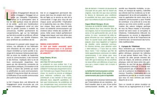 L
a notion d’engagement découle du
verbe «s’engager». S’engager est un
verbe qui interpelle l’implication,
l’action et la participation dans le
but de bâtir quelque chose de pérenne
et de solide, porté vers l’amélioration
continue. L’engagement social est celui
dont la portée consiste à modeler les
consciences, modifier positivement les
comportements, agir sur les habitudes
qui font de la société ce qu’elle est, offrant
ainsi au citoyen une kyrielle d’options
pour améliorer ses conditions de vie.
Embrassant le postulat selon lequel nos
actions, nos attitudes et nos habitudes
sont tributaires de nos valeurs avec un
impact immédiat sur notre société, la Sy-
nergie de la Jeunesse Camerounaise iden-
tifie sa vision du modèle de leadership
social et communautaire, à des hommes
et des femmes impliqués dans la vie de
leurs communautés respectives. Ceci
passe par des démarches constantes de
propositions pratiques, d’innovation et de
service, à travers des activités qui visent
la solidification du socle communautaire.
L’objectif à long terme étant de concourir
à l’édification d’une société camerounaise
plus juste et plus équitable.
La SJC s’impose donc une démarche de
l’engagement social structurée par une
vision méliorative, une action participa-
tive et un engagement permanent des
jeunes dans tous les projets dont la por-
tée est figée sur le service au sein de la
communauté. Il s’agit pour nous de voir
chaque jeune personnifier l’implication
et le leadership dans ses rôles d’instruc-
teur civique. Nous avons nommé cette
vision «la solidarité communautaire» qui
s’entend valeur initiale des sociétés afri-
caines. Cette vision traduit parfaitement
l’adage selon lequel, seul nous allons plus
vite, mais ensemble nous nous rendons
plus loin.
PAROLE A NOS EXPERTS
En tant que leader associatif, quels
conseils donneriez-vous à la jeunesse
pour l’encourager à faire montre de plus
de solidarité ?
Serge Owona, 30 ans
Président de
MELTING POT DEVELOPMENT
La solidarité ne nous enlève rien, il ne
coûte absolument rien de se montrer plus
solidaire!Il nefaut pas uniquementconce-
voir l’entraide sous l’aspect financier de la
chose. Un sourire ou encore un dialogue
peut redonner confiance aux nôtres,
contribuant à leur donner la force pour
atteindre leurs objectifs quotidiens. En
tant que Camerounais, les problèmes de
nos compatriotes nous concernent tous!
Car les maux d’aujourd’hui sont les mala-
dies de demain. Il revient à la jeunesse de
s’occuper de ses pairs. Nul ne choisit ses
origines, mais dès lors que nous sommes
là, faisons le nécessaire pour améliorer
le quotidien de tous, pour nous-mêmes,
pour nos enfants et pour le Cameroun.
Hugue Mbedi Ebongue, 26 ans
Président de JEUNESSE SAWA CANADA
Nous devons tous nous montrer fiers de
nos origines, tout en reconnaissant la pré-
sence et les particularités des uns et des
autres. En nous souvenant de cette sa-
gesse africaine qui nous rappelle qu’une
main ne saurait toute seule attacher un
paquet, nous nous rappelons à l’urgence
de réveiller notre potentiel commun.
En d’autres termes, pour attacher notre
« koki-national », il nous faut au moins
deux mains ! Ceci implique que fier de
notre appartenance commune à la nation
camerounaise, il est temps pour nous
d’apprendre à travailler main dans la
main afin que le berceau de nos ancêtres
ne cesse d’être une référence, et que tous
ceux qui y vivent n’aient rien à envier à
l’extérieur.
La Solidarité Communautaire comme
idéal de construction d’une société
camerounaise plus juste et équitable
La Synergie de la Jeunesse Camerounaise,
par l’intermédiaire de ses membres, en-
tend travailler dans le sens d’une action
communautaire durable, au sein une
société aux disparités multiples. La jeu-
nesse, en manque de repères, s’identifie
aux vilenies dont les incidences sur le dé-
veloppement de la cité sont palpables. La
mise en application de notre vision de la
solidarité communautaire a pour finalité
de contribuer à la sortie de la «crise des
valeurs» qui mine notre société. La publi-
cisation des valeurs indignes participe
de tous les fléaux ineptes à l’accomplis-
sement de notre vision: la corruption, le
tribalisme, l’individualisme infécond, les
délinquances ou encore la dégradation
persistante du rôle et de l’importance de
la femme dans la transmission des huma-
nités traditionnelles.
1.	 A propos du Tribalisme
Nous entendons par «tribalisme», tout
système de pensées qui promeut la ségré-
gation ethnique, amenant les individus
à ne pas penser Nation mais Tribu. Le
corolaire de cette pensée entraîne des
actes de mépris, de violences verbale et
physique, voire de haine entre des com-
patriotes, du seul fait de leur différence
d’appartenance ethnique. Il n’existe mal-
heureusement pas d’indicateurs de me-
sure de la présence du tribalisme au Ca-
meroun. Toutefois, l’observation de la vie
quotidienne permet de se rendre compte
que nous ne nous sommes pas encore
départis de ce mal.
Dans un monde en pleine mutation où
l’heure est au regroupement et à l’unifi-
10 11
 