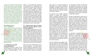 compte que 1 milliard de FCFA représente
une somme banale sur le plan internatio-
nal, soit environ deux millions de dollars.
Soyons clairs, peut-être qu’aucune des en-
treprises que je monterai n’atteindra un
chiffre d’affaires pareil, mais je voudrais
dire que si nous voulons compter dans le
monde de demain, il faudra évidemment
une masse critique d’entreprises pesant
des centaines de millions de dollars. De
toute façon, je prétends que dans un hori-
zon de 20-25 ans, plusieurs quadras afri-
cains seront milliardaires à l’image de ce
que l’on a vu en Chine. Seulement, il faut
se mettre au travail dès à présent.
Paola Ndengue, 24 ans
CEO de FASHIZBLACK
Un pays comme le nôtre qui ambitionne
d’être «émergent» en 2035, a la néces-
saire obligation de s’appuyer sur la vision
et les compétences de la jeunesse, qui
est plus en phase avec le présent et sur-
tout le futur dans le domaine des affaires.
Cela ne signifie pas qu’il faille pratiquer
une forme de «jeunisme», mais ceux qui
entreprennent aujourd’hui seront certai-
nement aux commandes du pays demain.
Les accompagner, c’est tendre la main à la
génération future.
2.	 L’entrepreneur, son projet
et son environnement
L’émergence n’est pas un mythe, c’est un
horizon politique qui impose des chan-
gements psychosociologiques, écono-
miques et une planification rigoureuse
dès «Aujourd’hui». En conséquence, qui
mieux que les jeunes instruits, pleins de
rêves de grandeur, gonflés d’énergie,
conscients de la difficulté de la tâche,
plus aptes à fabriquer le changement, ins-
truits de la pensée des leaders, avec cette
fibre patriotique qui les invite à penser
aujourd’hui les innovations pour demain;
qui mieux que Nous pour fabriquer cette
émergence, forte, équitable et durable?
Insistons toutefois sur ce qu’Être JEUNE
est l’état d’esprit de celui qui ose rêver
grand pour, par la suite, exiger la lune afin
de retomber au moins sur les étoiles !
2.1 Pourquoi notre vision de l’entre-
preneuriat Jeunesse doit-elle s’inscrire
dans nos congénères?
Les statistiques économiques sur la créa-
tion de richesse disponible à fin 2010, ré-
vèlent que 90% de la population travaille
dans le secteur informel, soit 53% dans le
secteur informel agricole et 37% dans le
secteur informel non agricole. Seuls 10%
de la population active camerounaise tra-
vaille dans le secteur formel, à raison de
6% dans la fonction publique et 4% dans
le formel privé. La force de travail est donc
restreinte à une économie de subsistance.
Selon Jean Vincent TCHIENEHOM, chroni-
queur camerounais : « Le salarié met 50
ans pour mobiliser le capital qu’un entre-
preneur peut obtenir en 2 ans ». Alors que
la préoccupation collective est présente-
ment axée sur le bien-être durable et
participatif, et que nombre d’entreprises
multiplient les slogans citoyens en invi-
tant les jeunes à plus d’audace et d’inno-
vation; quid de notre capacité à attraper
cette balle au rebond?
Au moment où les modèles nationaux
méritent de réaliser leur «aggiorna-
mento», constatons froidement que les
niches d’antan ne font plus bonne recette.
Bien d’études ont déjà identifié les nou-
veaux secteurs et industries sources de
valeur ajoutée. Il est désormais plus que
temps de TRANSFORMER la donne. Tous
les jeunes envisagent de s’élever au-delà
de la satisfaction de leurs besoins pri-
maires; or Nous, Synergie de la Jeunesse
Camerounaise (S.J.C.), pensons que l’en-
treprenariat couronne toutes ces ambi-
tions: lorsque vous créez une entreprise,
vous embauchez et vous rémunérez. Par
voie de conséquence, vous contribuez à la
baisse du chômage. Une fois les besoins
initiaux sublimés, de nouveaux appa-
raissent, générant de nouveaux marchés
et favorisant par conséquent la croissance
de la classe moyenne.
Jean Paul POUGALA, géo-stratège came-
rounais, précise qu’un salarié qui gagne
100 000 FCFA par mois n’aura totalisé
que 6 millions en 5 années, dès lors, il lui
faudra 50 ans pour économiser la même
somme si chaque mois il vient à n’épar-
gner que 10% de son salaire. Par contre,
un entrepreneur: vendeur au détail d’un
sac d’arachides de 25 Kg, est en mesure
de doubler son capital après une période
nettement inférieure à 50 ans. Il apparait
incontestable qu’entreprendre conduira
certes à la concurrence froide des acteurs
économiques, mais surtout, contribuera
au «Bien-Être collectif».
Plusieurs Communautés vivant dans ce
nouvel état d’esprit, créent une valeur
ajoutée sans cesse nouvelle. Grâce à nos
acquis, nos connaissances et l’expérience
des Aînés, nous pouvons être le prochain
stade de notre évolution. Il importe que
Notre génération embraie dans la pro-
position de solutions communautaires et
durables puisque participatives, afin que
nos suivants couronnent le rêve des pion-
niers d’hier en matière économique et
sociétale.
La démarche entrepreneuriale de la
Synergie de la Jeunesse Camerounaise
tient donc à l’observation du quotidien
de la communauté, puis à la définition
des obstacles qu’elle rencontre afin de
proposer et de mettre en place des solu-
tions qui profitent à tous. La conduite de
cette conception exige des jeunes, outre
l’esprit d’observation et d’analyse de leur
environnement, de se doter d’une vision
de soi à long terme, afin que les objec-
tifs projetés tiennent compte des forces
et faiblesses de l’individu, mais aussi du
contexte du milieu dans lequel évoluera
32 33
 