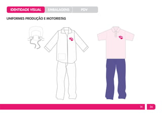 IDENTIDADE VISUAL   EMBALAGENS   PDV

UNIFORMES PRODUÇÃO E MOTORISTAS




                                         14   36
 
