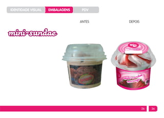 IDENTIDADE VISUAL   EMBALAGENS    PDV


                                 ANTES   DEPOIS




                                                  26   36
 
