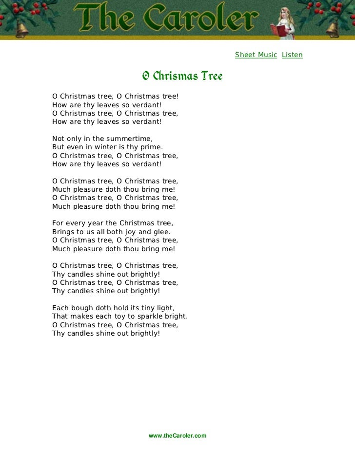 Caroler theCaroler.com; 71. Sheet Music Listen O Chrismas TreeO Christmas tree ... - Caroler