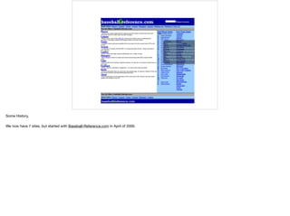 Some History,

We now have 7 sites, but started with Baseball-Reference.com in April of 2000.
 