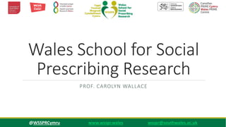 familyresilience@southwales.ac.uk@WSSPRCymru www.wsspr.wales wsspr@southwales.ac.uk
Wales School for Social
Prescribing Research
PROF. CAROLYN WALLACE
 