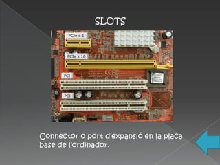 SLOTS




Connector o port d’expansió en la placa
base de l’ordinador.
 