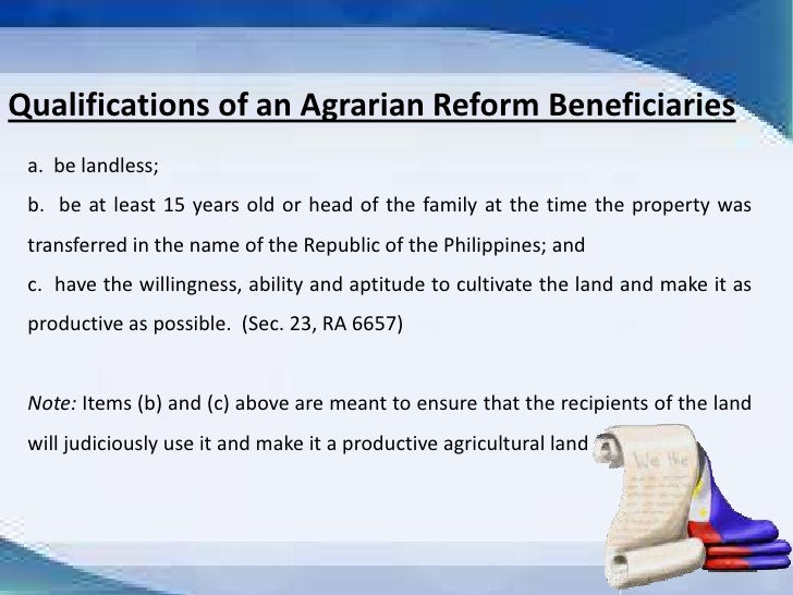 comprehensive agrarian reform Comprehensive agrarian reform program despite popular pressure for her to use her transitory legislative powers to implement a genuine agrarian reform program, she succumbed to the pressure. comprehensive agrarian reform Comprehensive agrarian reform program despite popular pressure for her to use her transitory legislative powers to implement a genuine agrarian reform program, she succumbed to the pressure.