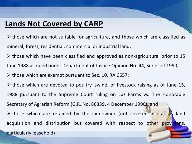 comprehensive agrarian reform law of 1988 Section 1 section 2 of republic act no 6657, as amended, otherwise known as the comprehensive agrarian reform law of 1988, is hereby further amended to read as. comprehensive agrarian reform law of 1988 Section 1 section 2 of republic act no 6657, as amended, otherwise known as the comprehensive agrarian reform law of 1988, is hereby further amended to read as.