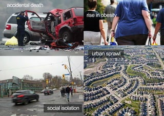 accidental death
rise in obesity
-	 urban sprawl
-	 social isolation< <
 
