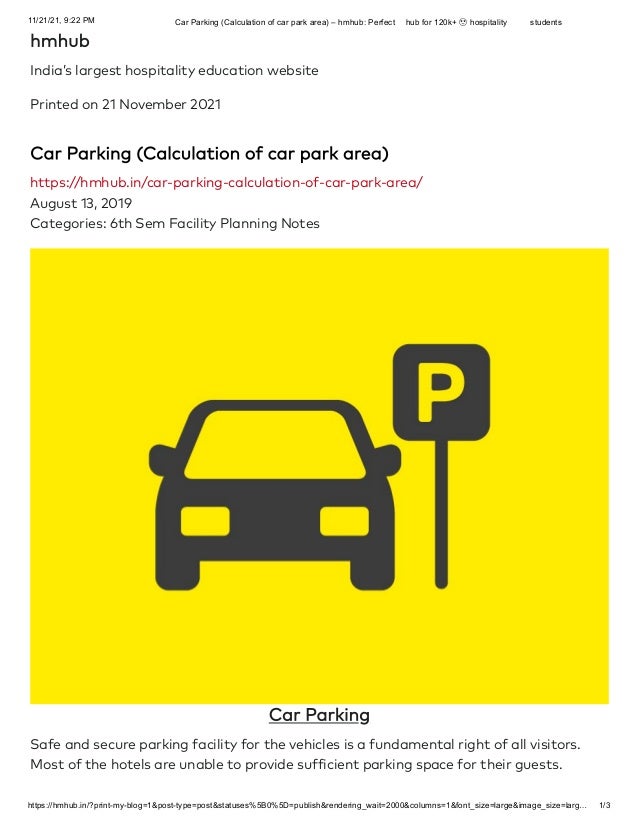 Car parking (calculation of car park area) – hmhub perfect hub for 120k+ hospitality students 2 car parking calculation of car park area hmhub perfect hub for 120k hospitality students 1 638