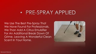 We Use The Best Pre-Spray That
We Have Found For Professionals.
We Than Add A Citrus Emulsifier
For An Additional Break Down Of
Grime. Leaving A Wonderful Clean
Scent In Your Home.
Renewed Vibrance
 