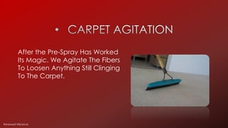 After the Pre-Spray Has Worked
Its Magic. We Agitate The Fibers
To Loosen Anything Still Clinging
To The Carpet.
Renewed Vibrance
 