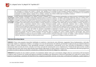 I.E. La Sagrada Familia. Fey Alegría N° 64 TingoMaría-2017
__________________________________________________________________________________________________________________
__________________________________________________________________________________________________________________
Lic. Luisa Isela Soria Pardavè
rediseños buscandoalcanzar el funcionamiento esperado de su prototipo. Plantea
las estrategias de rediseño para mejorar y alcanzar valor agregado en el
funcionamiento de su prototipo; así como estrategias o métodos de remediación y
prevención de posibles impactos negativos de su prototipo. Comunica sus
resultados en una variedad de formas y medios, según sus propósitos y audiencia
rediseño para mejorar y alcanzar valor agregado en el funcionamiento de su
prototipo; así como estrategias o métodos de remediación y prevención de posibles
impactos negativos de su prototipo. Comunica sus resultados en una variedad de
formas y medios, según sus propósitos y audiencia
Construye
una posición
crítica sobre
la ciencia y
la tecnología
en sociedad
Evalúa situaciones sociocientíficas con relación al proceso y propósito de la
actividad científica y tecnológica considerando implicancias éticas en el ámbito
social y ambiental; así como hechos paradigmáticos deldesarrollo de la ciencia y la
tecnología y su impacto en los modos de vivir y de pensar de las personas sobre sí
mismas y sobre el mundo. Explica que las prioridades de la actividad científica y
tecnológica están influenciadas por intereses públicos y privados. Argumenta su
posición, usando o contrastando evidencias, frente a posibles situaciones
controversiales sobre hechos paradigmáticos, el uso de la tecnología o el saber
científico que tienen implicancias éticas en elámbito social, ambientalo en la forma
de pensar de las personas. Nivel delmapa Destacado Evalúa las formas de pensar y
comprender el mundo a partir del análisis de situaciones sociocientíficas
relacionadas a hechos paradigmáticos y que involucran posiciones éticas.
Argumenta su posición ética frente a posibles situaciones controversiales sobre
hechos paradigmáticos o sobre el uso de la tecnología y el saber científico,
exponiendosu forma de comprender elmundocon relación a valores personales y
colectivos significativos en diálogo con distintas posiciones éticas.
Evalúa situaciones sociocientíficas con relación alproceso y propósito de la actividad
científica y tecnológica considerando implicancias éticas en el ámbito social y
ambiental; así como hechos paradigmáticos del desarrollo de la ciencia y la
tecnología y su impacto en los modos de vivir y de pensar de las personas sobre sí
mismas y sobre el mundo. Explica que las prioridades de la actividad científica y
tecnológica están influenciadas por intereses públicos y privados. Argumenta su
posición, usando o contrastando evidencias, frente a posibles situaciones
controversiales sobre hechos paradigmáticos, el uso de la tecnología o el saber
científico que tienen implicancias éticas en el ámbito social, ambientalo en la forma
de pensar de las personas. Nivel del mapa Destacado Evalúa las formas de pensar y
comprender el mundo a partir del análisis de situaciones sociocientíficas
relacionadas a hechos paradigmáticos y que involucran posiciones éticas. Argumenta
su posición ética frente a posibles situaciones controversiales sobre hechos
paradigmáticos o sobre el uso de la tecnología y el saber científico, exponiendo su
forma de comprender el mundo con relación a valores personales y colectivos
significativos en diálogo con distintas posiciones éticas.
VÍNCULOCON OTRAS ÁREAS
UNIDAD I. Tiene como propósito desarrollar habilidades de medición e interrelación entre diferentes magnitudes físicas fundamentales y derivadas
generando ampliar su competencia científica y tecnológicacon el uso de instrumentos de medición, permitiendo la explicaciónde una medición indirecta
que conlleva a errores sistemáticos. Estos aprendizajes permiten la interrelación y articulación con el área curricular de Matemática al realizar
operaciones sobre la teoría de errores, articular con el área curricular de Comunicación con la competencia de Producción de textos escritos: escribe
variados tipos de textos sobre temas especializados desarrollando lógicamente sus ideas; plantea su punto de vistaconsiderando diferentes perspectivas
y evalúa si su texto se adecúa a la situación comunicativa, al elaborar sus informes de indagación y explicación.
UNIDAD II. El propósito de esta unidad es permitir a los estudiantes debatir sobre que es movimiento, indagar sobre las características del movimiento
y explicar cómo se mueven los cuerpos para generar prototipos tecnológicos que demuestren el efecto de la gravedad en la caída de los cuerpos. Estos
espacios de aprendizaje y momentos de desarrollo de las competencias permiten articular con las áreas curriculares de Ciudadanía, cuando respetan y
 