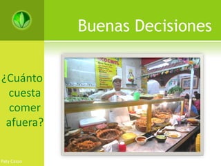Buenas Decisiones


¿Cuánto
 cuesta
  comer
 afuera?

Paty Casso
 