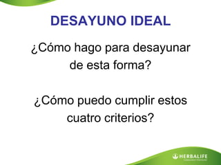DESAYUNO IDEAL
¿Cómo hago para desayunar
     de esta forma?

¿Cómo puedo cumplir estos
    cuatro criterios?
 