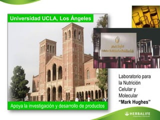 Universidad UCLA, Los Ángeles




                                                   Laboratorio para
                                                   la Nutrición
                                                   Celular y
                                                   Molecular
                                                   “Mark Hughes”
Apoya la investigación y desarrollo de productos
 