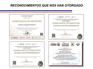 RECONOCIMIENTOS QUE NOS HAN OTORGADO
 