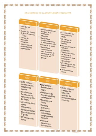 CALENDARIO DE LA INSTITUCIÓN EDUCATIVA
 