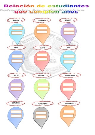 ENERO FEBRERO MARZO
ABRIL MAYO JUNIO
JULIO AGOSTO SEPTIEMBRE
OCTUBRE
NOVIEMBRE DICIEMBRE
 