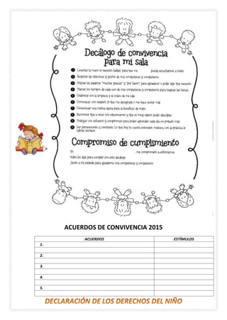 ACUERDOS DE CONVIVENCIA 2015
ACUERDOS ESTÍMULOS
1.
2.
3.
4.
5.
 