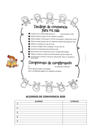 ACUERDOS DE CONVIVENCIA 2020
ACUERDOS ESTÍMULOS
1.
2.
3.
4.
5.
 