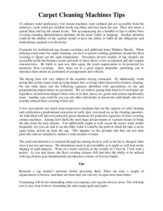 Carpet cleaning machines tips PDF