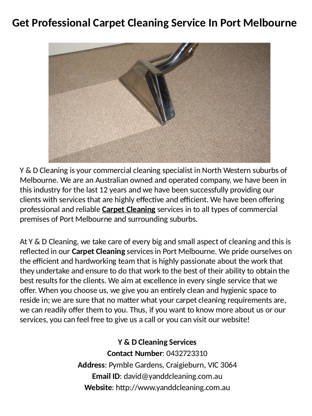 Get Professional Carpet Cleaning Service In Port Melbourne