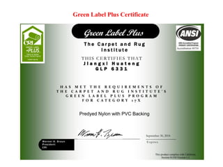 Green Label Plus Certificate
 
