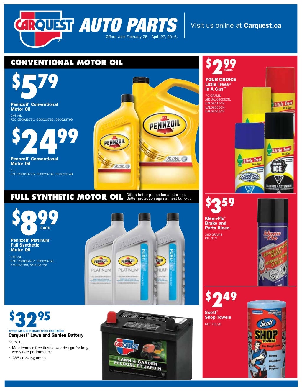 CarQuest Retail Flyer Canada From Feb 25 April 27, 2016.