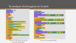 Τα σενάρια υλοποιημένα σε Scratch
Μέρος του βασικού σεναρίου
της μορφής My Car
Σενάριο της μορφής Line1
 