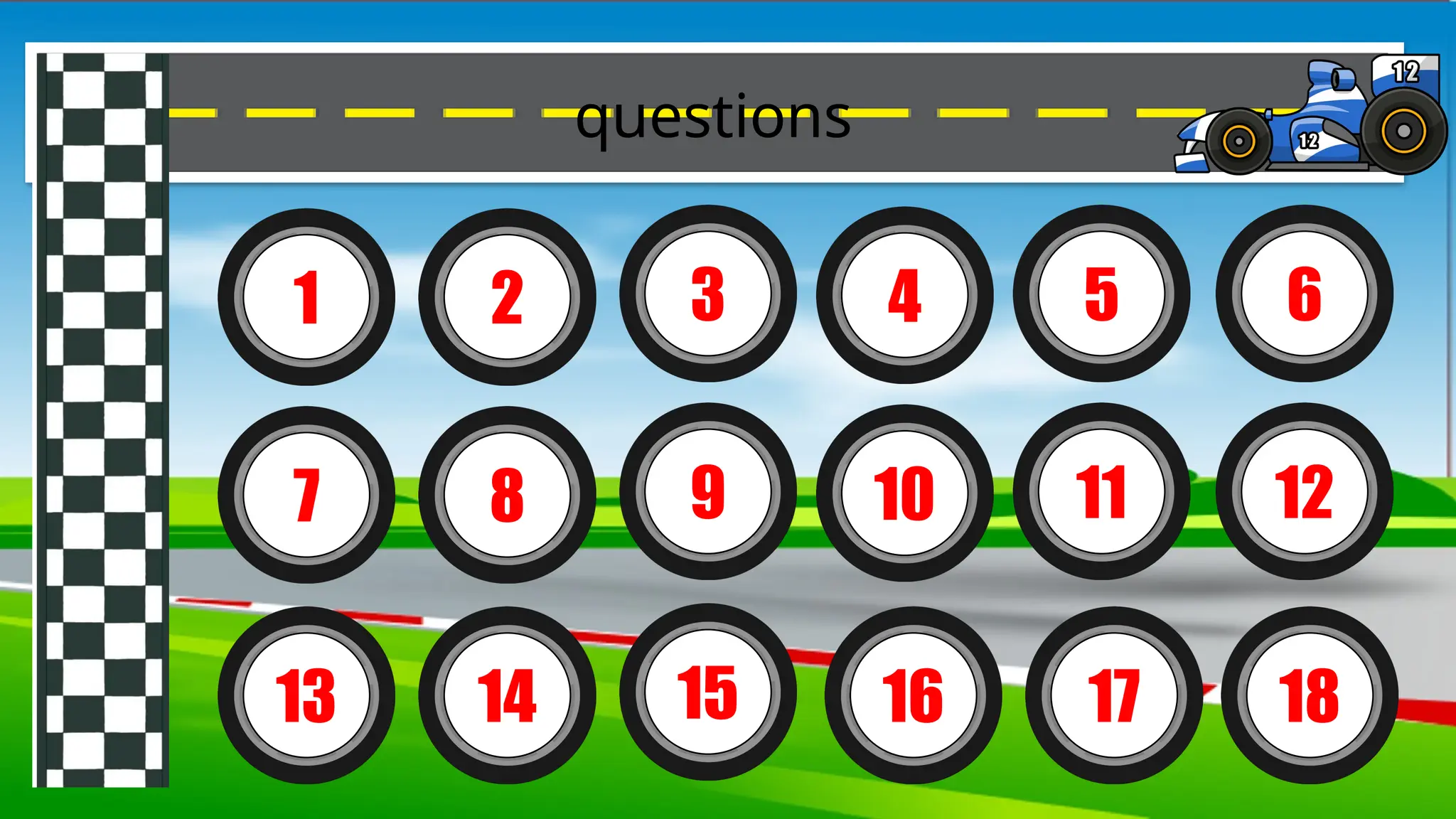 1 2 3 4 5 6
7 8 9 10 11 12
questions
13 14 15 18
16 17
 