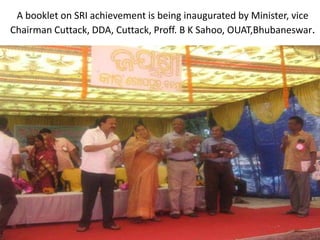 A booklet on SRI achievement is being inaugurated by Minister, vice
Chairman Cuttack, DDA, Cuttack, Proff. B K Sahoo, OUAT,Bhubaneswar.
 