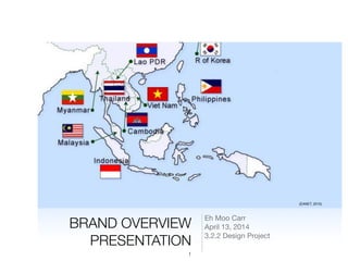 BRAND OVERVIEW
PRESENTATION
Eh Moo Carr

April 13, 2014

3.2.2 Design Project

(EANET, 2010)
1
 