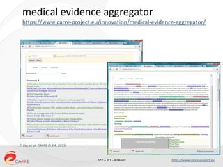 FP7 – ICT - 614440 http://www.carre-project.eu
medical evidence aggregator
https://www.carre-project.eu/innovation/medical...