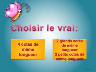 X4 cotés de
même
longueur
2 grands cotés
de même
longueur
2 petits cotés de
même longueur