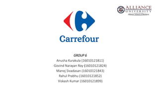 GROUP 6
Anusha Kurakula (16010121811)
Govind Narayan Roy (16010121824)
Manoj Sivadasan (16010121843)
Rahul Prabhu (16010121852)
Viskash Kumar (16010121899)
 