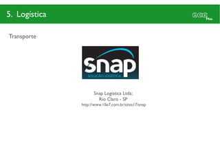 5. Logística

Transporte




                     Snap Logística Ltda;
                       Rio Claro - SP
               http://www.10e7.com.br/sites17/snap
 