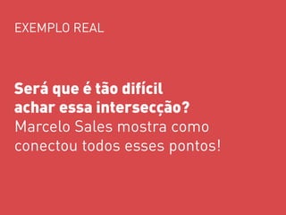 Será que é tão difícil 
achar essa intersecção? Marcelo Sales mostra como conectou todos esses pontos! 
EXEMPLO REAL  
