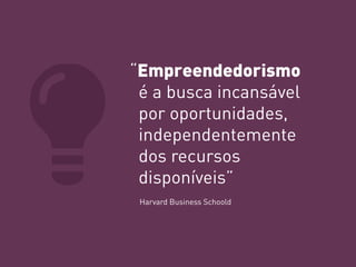 “Empreendedorismo é a busca incansável por oportunidades, independentemente dos recursos 
disponíveis” 
Harvard Business Schoold  